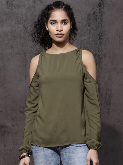

Roadster Women Olive Green Solid Top
