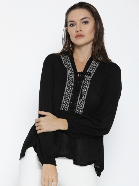 

Roadster Women Black Solid A-Line Top