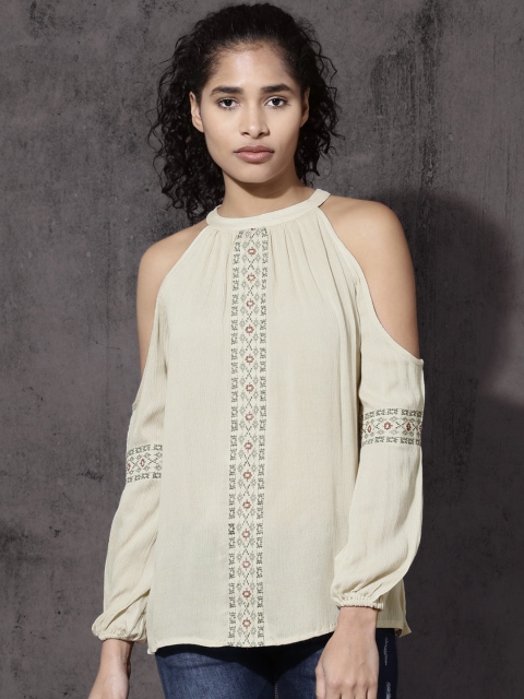 

Roadster Women Beige Solid A-Line Top