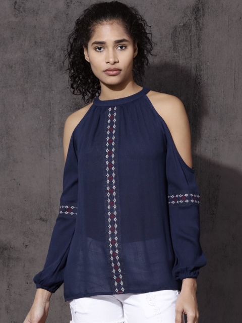

Roadster Women Navy Blue Solid A-Line Top