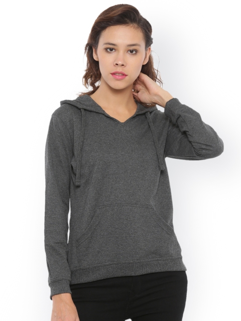 

De Moza Women Charcoal Grey Solid Hooded Sweatshirt