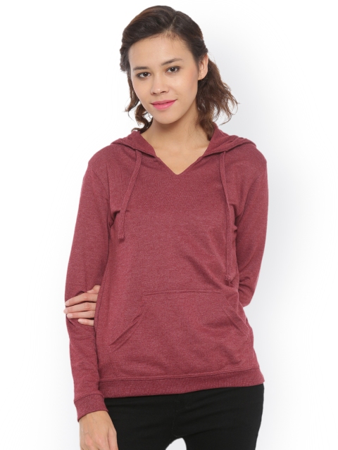 

De Moza Women Maroon Solid Hooded Sweatshirt