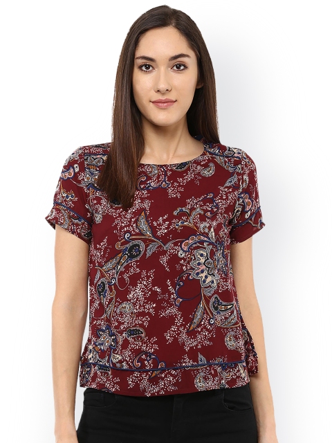 

109F Women Maroon Printed Top