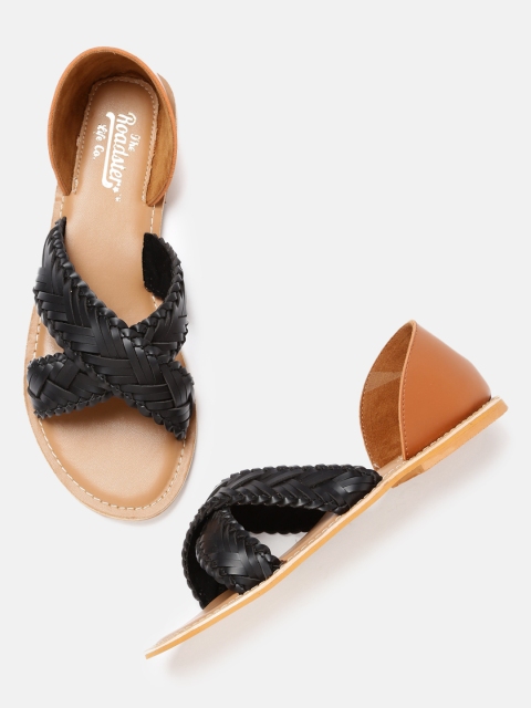 

Roadster Women Black Woven Design Open Toe Flats