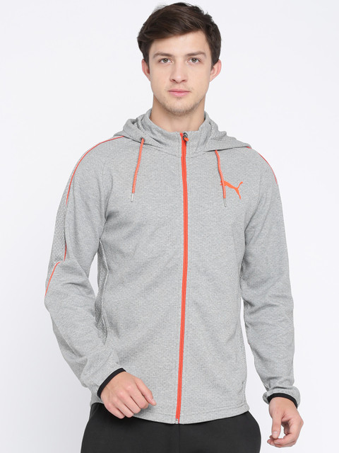 

Puma Men Grey Solid Evostripe Lite FZ Hooded Sporty Jacket