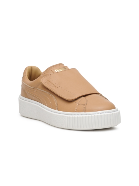

Puma Women Tan Brown Basket Platform Strap Wn's Leather Slip-On Sneakers