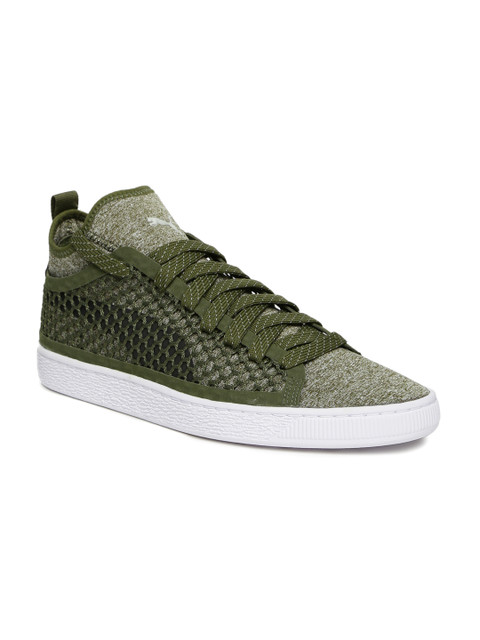 

Puma Unisex Olive Green Woven Design Textile Mid-Top Sneakers