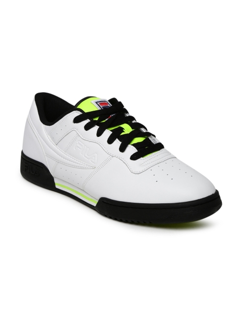 

FILA Men White Perforated ORIGINAL FITNESS LOGO Mid-Top Sneakers