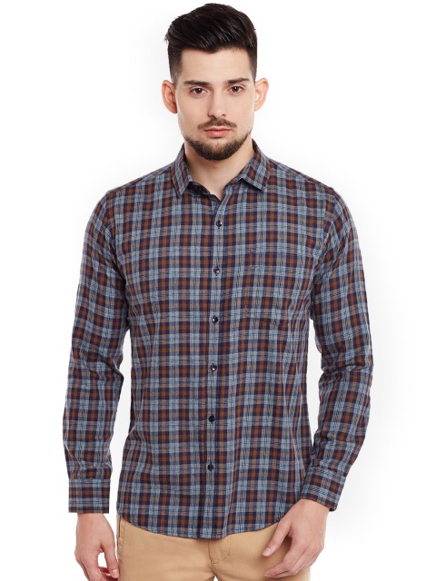 

DENNISON Men Grey Slim Fit Checked Casual Shirt