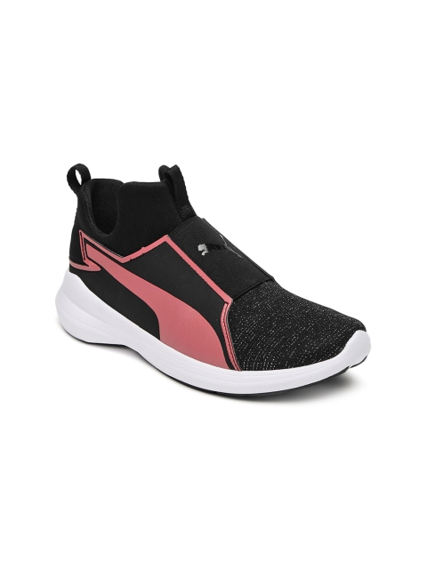 

Puma Girls Black & Pink Solid Mesh Mid-Top Rebel Gleam Sneakers