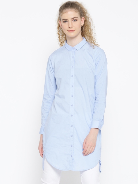 

Pepe Jeans Women Blue Regular Fit Solid Longline Casual Shirt