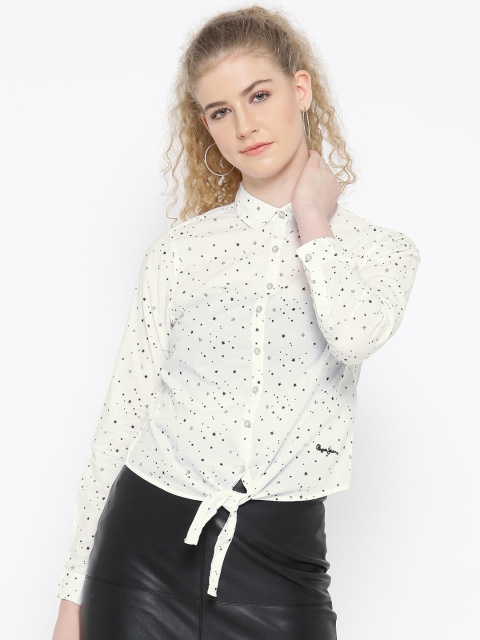 

Pepe Jeans Women White Regular Fit Printed Casual Shirt