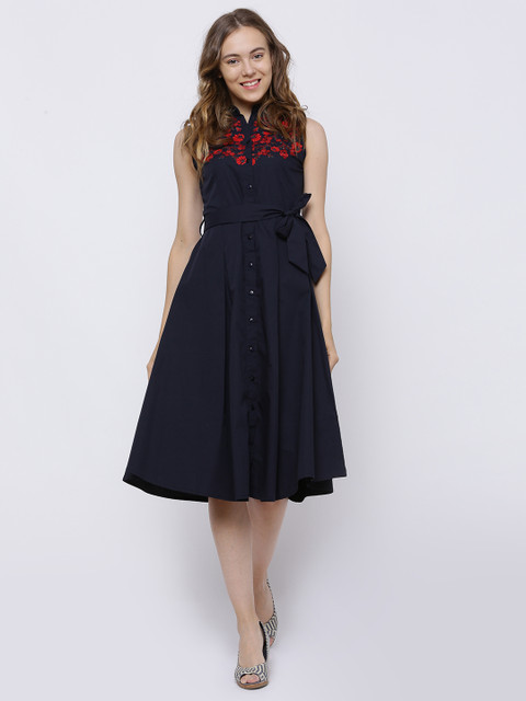 

Tokyo Talkies Women Navy Blue Solid Shirt Dress