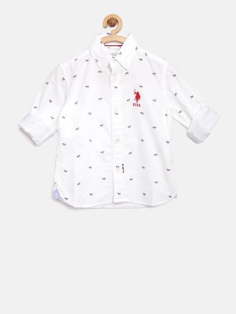 

U.S. Polo Assn. Kids Boys Off-White Printed Casual Shirt