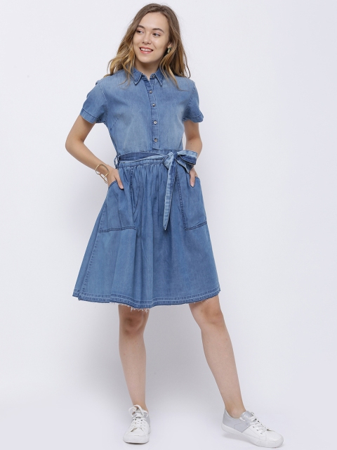 

Tokyo Talkies Women Denim Blue Dyed Shirt Dress