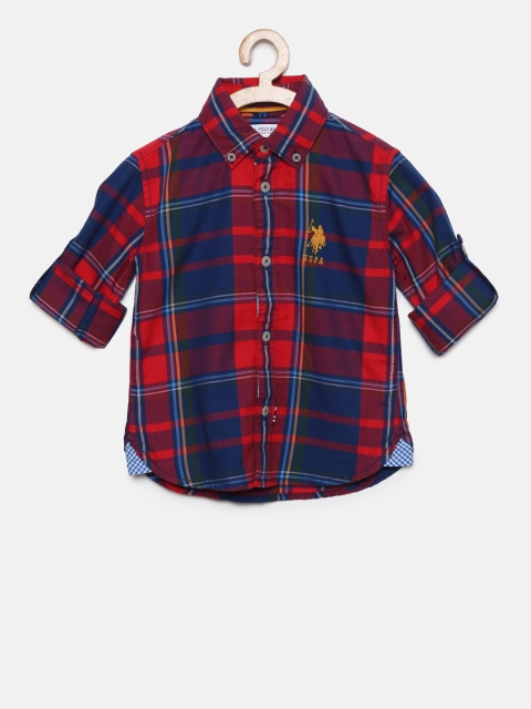 

U.S. Polo Assn. Kids Boys Red & Blue Regular Fit Checked Casual Shirt