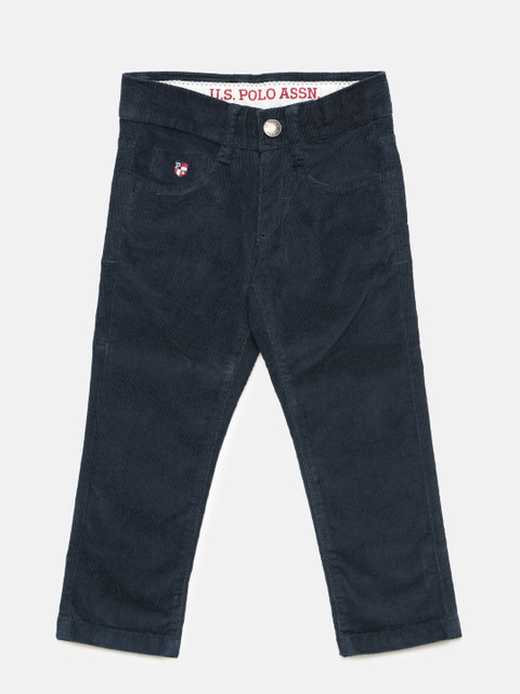 

U.S. Polo Assn. Kids Boys Navy Blue Slim Fit Solid Corduroy Regular Trousers