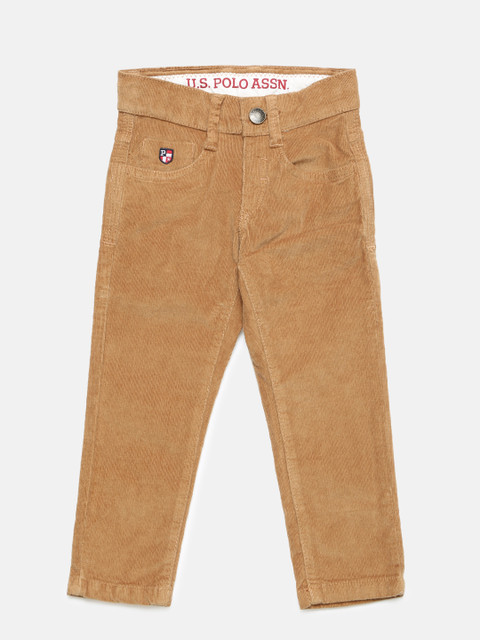 

U.S. Polo Assn. Kids Boys Khaki Slim Fit Solid Corduroy Regular Trousers