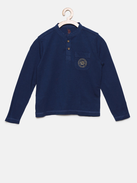 

U.S. Polo Assn. Kids Boys Blue Solid Mandarin Collar T-shirt