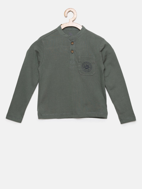 

U.S. Polo Assn. Kids Boys Olive Green Solid Mandarin Collar T-shirt