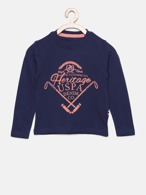 

U.S. Polo Assn. Kids Boys Navy Blue Printed Round Neck T-shirt