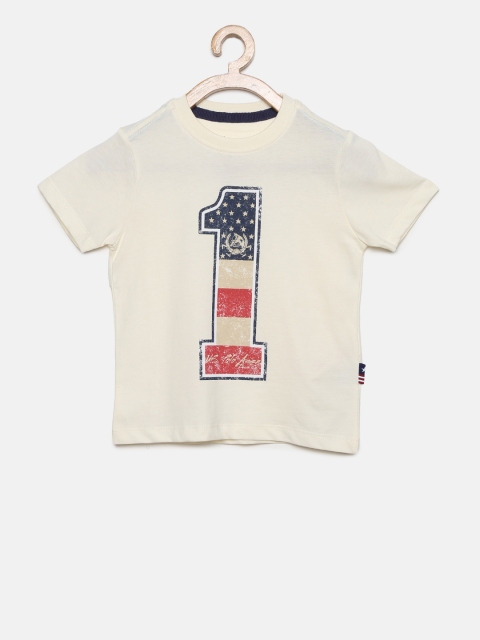 

U.S. Polo Assn. Kids Boys Off-White Printed Round Neck T-shirt