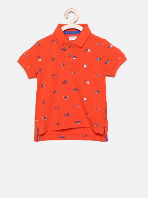 

U.S. Polo Assn. Kids Boys Orange Printed Polo Collar T-shirt