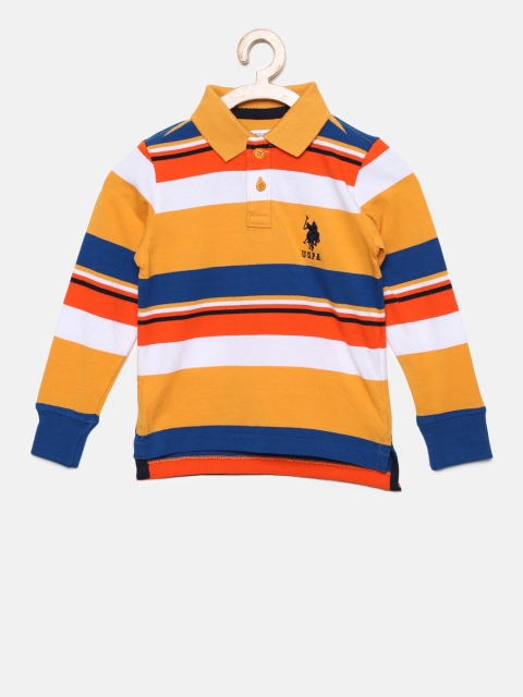 

U.S. Polo Assn. Kids Boys Orange & White Striped Polo Collar T-shirt
