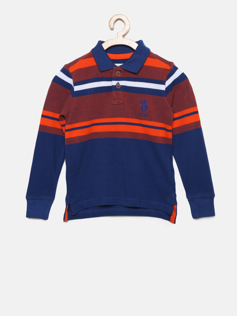 

U.S. Polo Assn. Kids Boys Blue & Maroon Striped Polo Collar T-shirt