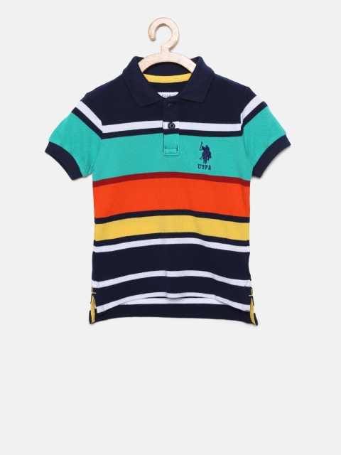 

U.S. Polo Assn. Kids Boys Blue & Orange Striped Polo Collar T-shirt