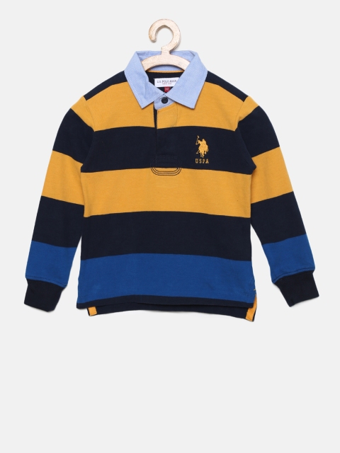 

U.S. Polo Assn. Kids Boys Yellow & Navy Striped Polo Collar T-shirt
