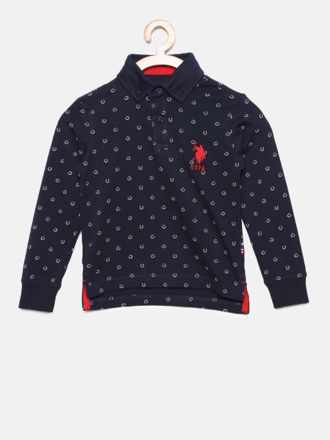 

U.S. Polo Assn. Kids Boys Navy Blue Printed Polo Collar T-shirt