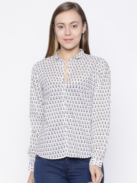 

Pepe Jeans Women Off-White & Pink Regular Fit Printed Casual Shirt