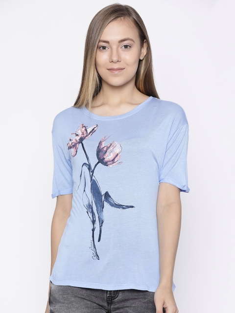 

Pepe Jeans Women Blue Printed Round Neck T-shirt