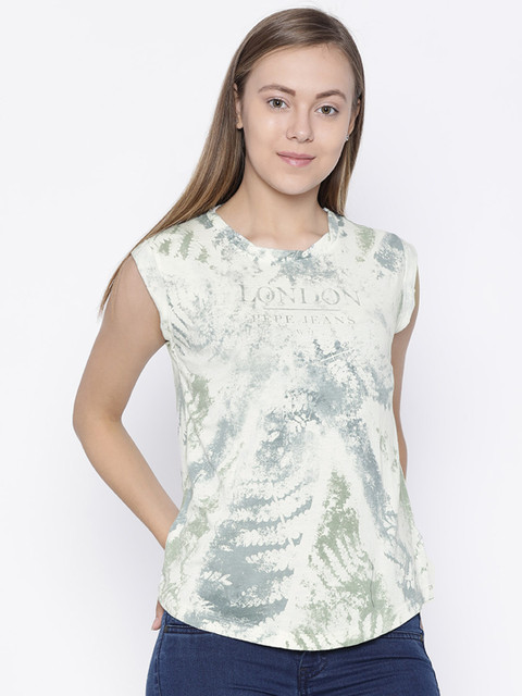 

Pepe Jeans Women Off-White Printed Round Neck T-shirt