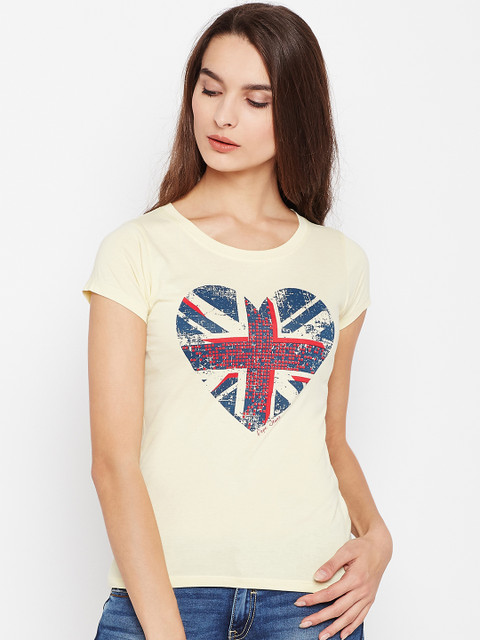 

Pepe Jeans Women Yellow Printed Round Neck T-shirt