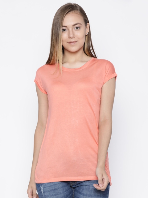 

Pepe Jeans Women Coral Pink Solid Round Neck T-shirt