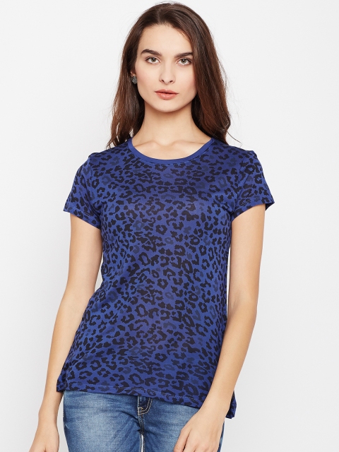 

Pepe Jeans Women Blue & Black Animal Print Round Neck T-shirt