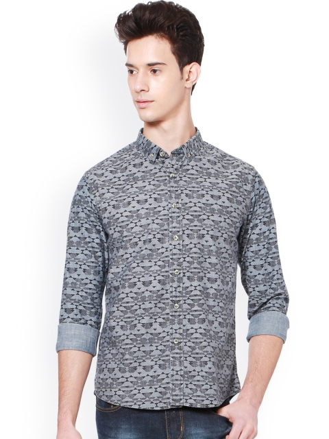 

People Men Grey Slim Fit Printed Casual Shirt