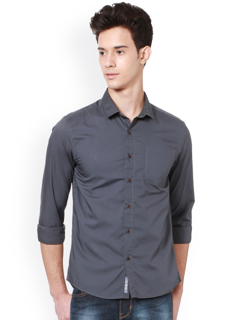 

People Men Grey Slim Fit Solid Casual Shirt