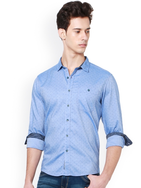 

People Men Blue Slim Fit Printed Casual Shirt