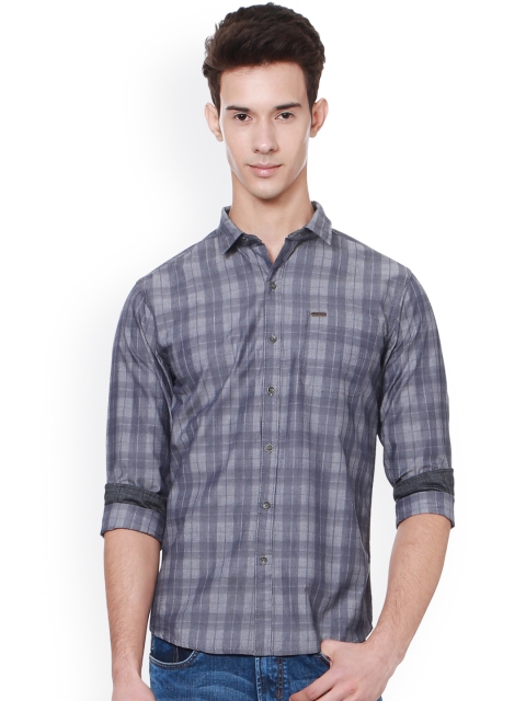 

People Men Blue Slim Fit Checked Casual Shirt