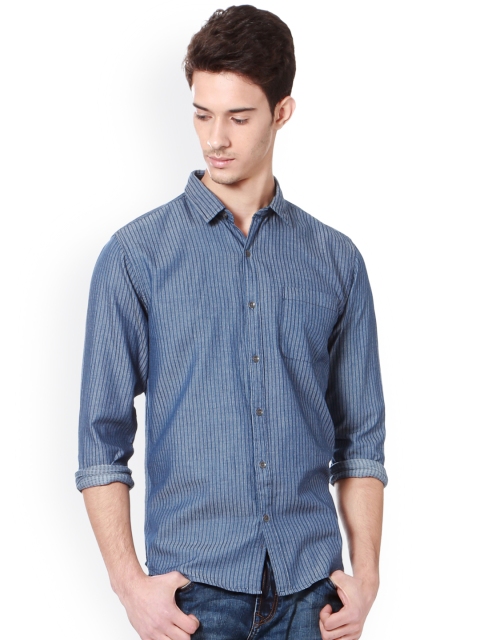 

People Men Blue Slim Fit Striped Casual Shirt