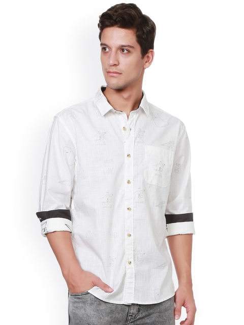 

People Men White Slim Fit Printed Casual Shirt