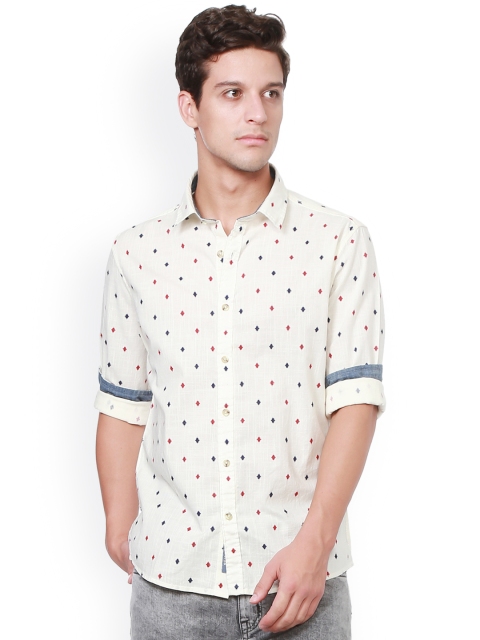 

People Men Beige Slim Fit Printed Casual Shirt
