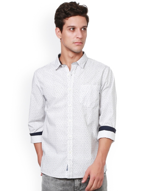 

People Men White Slim Fit Printed Casual Shirt