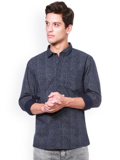 

People Men Blue Slim Fit Printed Casual Shirt