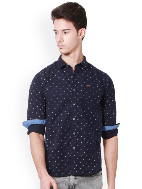 

People Men Navy Blue Slim Fit Printed Casual Shirt