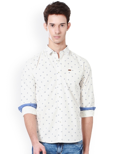 

People Men Off-White Slim Fit Printed Casual Shirt