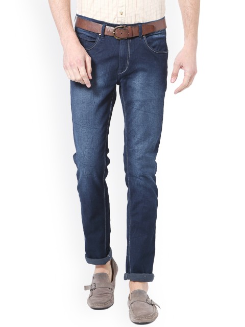

People Men Blue Slim Fit Mid-Rise Mildly Distressed Jeans